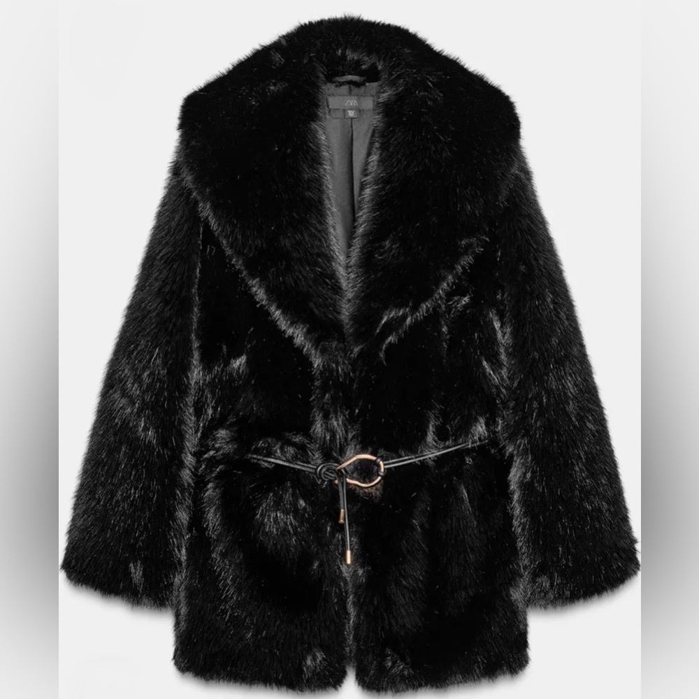 NWT Zara Faux Fur Belted Coat